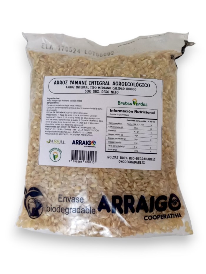 ARROZ INTEGRAL YAMANI AGROECOLOGICO BROTES VERDES X 500 GRS