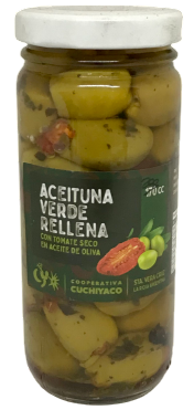 ACEITUNA VERDE RELLENA TOMATE SECO CUCHIYACO X 200 GRS