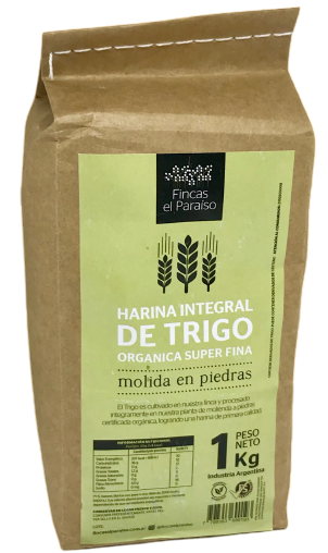 HARINA TRIGO INTEGRAL ORGANICA SUPERFINA (TIPO 000) -MOLIDA EN PIEDRAS- FINCAS EL PARAISO X 1 KG