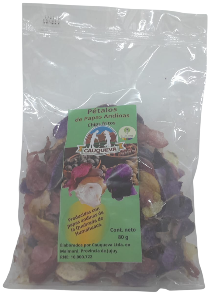 PETALOS DE PAPAS ANDINAS CHIPS FRITOS CAUQUEVA X 80 GRS