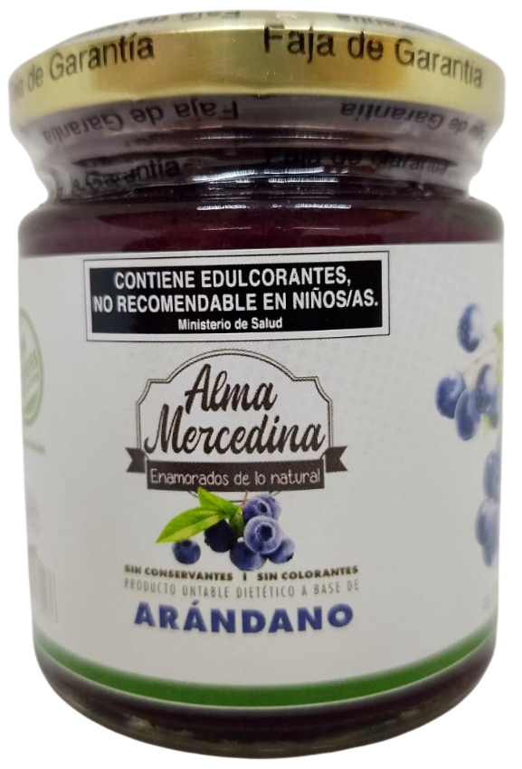 MERMELADA ARANDANOS SIN AZUCAR  ALMA MERCEDINA X 190 GRS