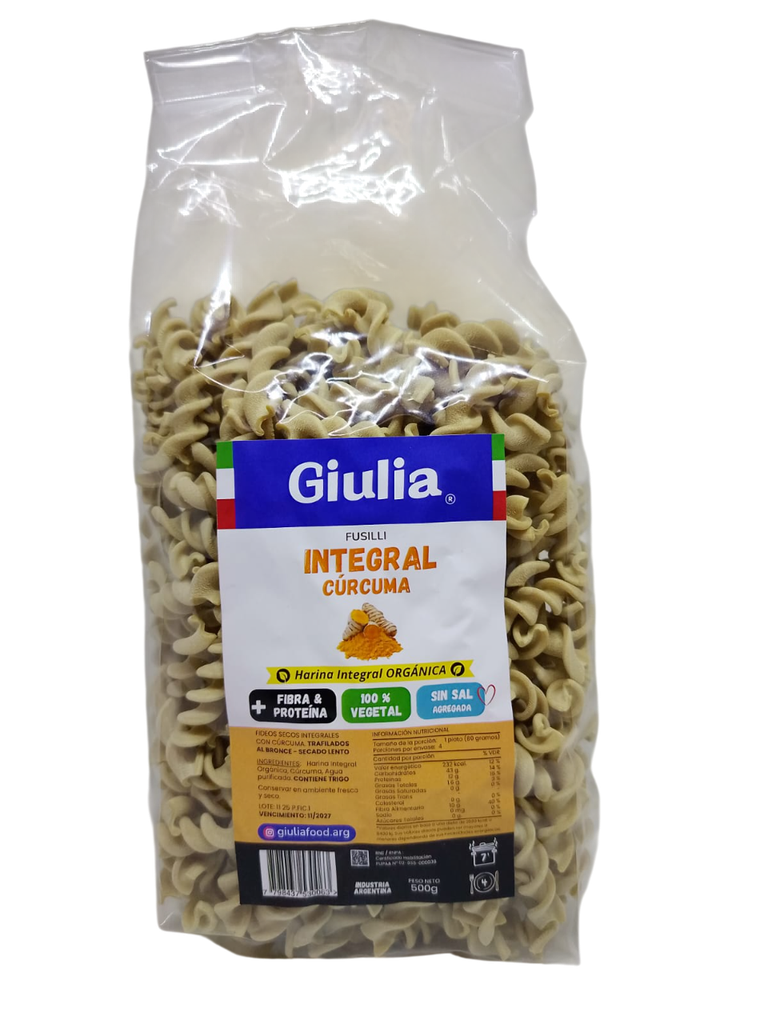FIDEOS FUSILLI INTEGRAL CURCUMA GIULIA X 500 GRS
