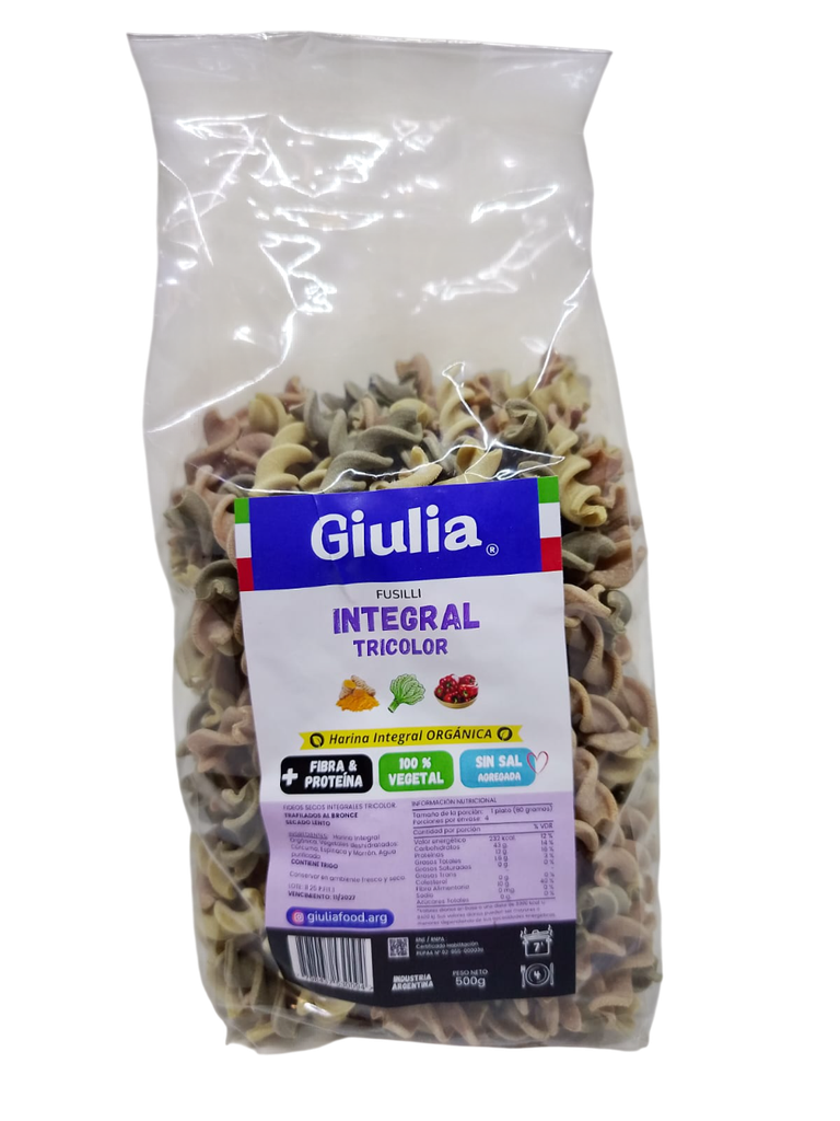 FIDEOS FUSILLI INTEGRAL TRICOLOR GIULIA X 500 GRS